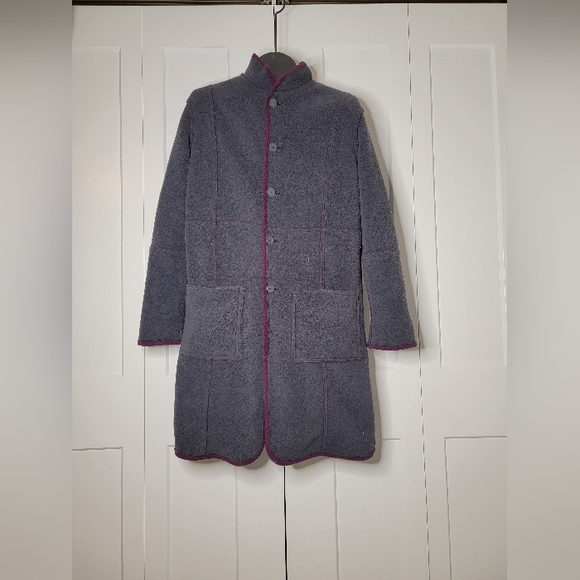 Susan Graver Reversible Trench Coat Purple and Grey - Picture 2 of 6